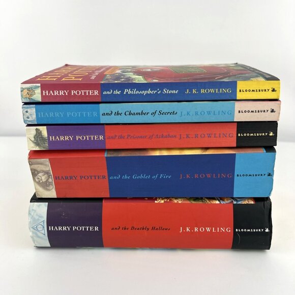 Lot of 5 Harry Potter Bloomsbury UK Book Stone Chamber Prisoner Goblet Hallows - Picture 2 of 16